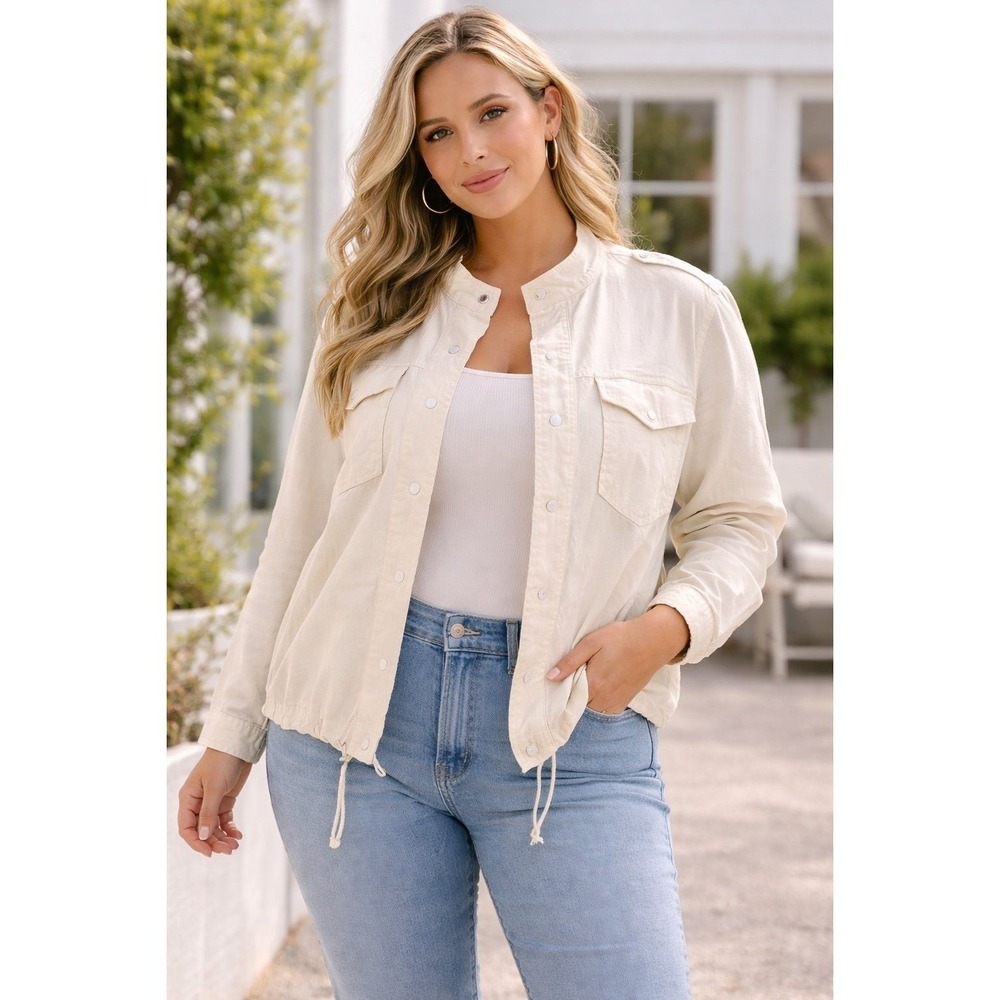 Lane Bryant Ivory Linen Blend Utility Jacket Size 22 Plus Lightweight Drawstring